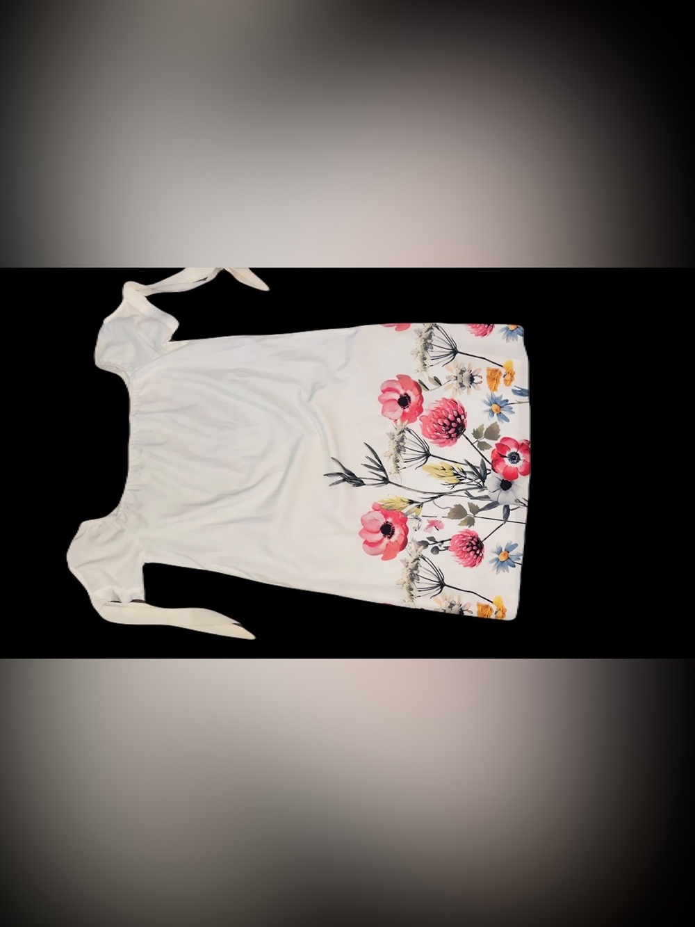 SHEIN White Dresses Off-Shoulder Tunic with Pink Floral Hem